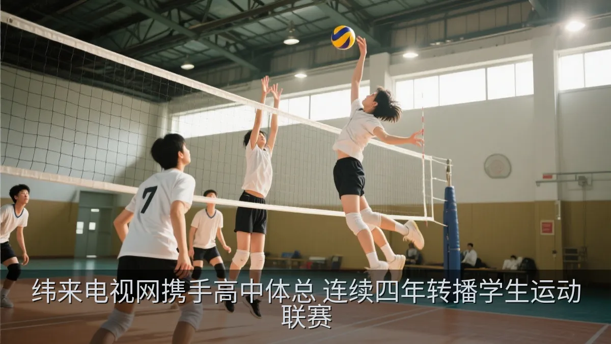 学生排球比赛中选手跃起扣球的热血瞬间